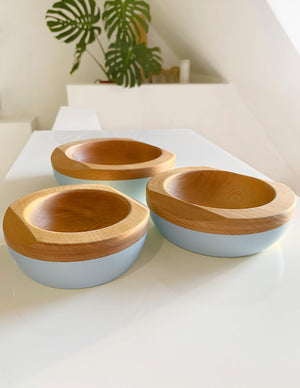 Light Blue Wooden Bowls IWE (Pack 3 units)
