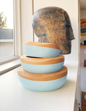 Light Blue Wooden Bowls IWE (Pack 3 units)